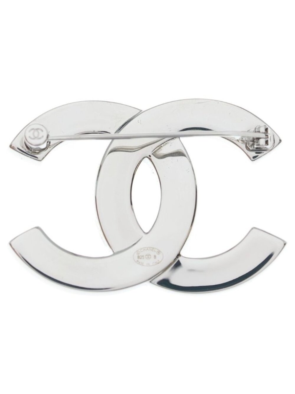 Chanel CC Logo Faux Pearl Line Stone Brooch Pin Badge Silver - Picture 2 of 6